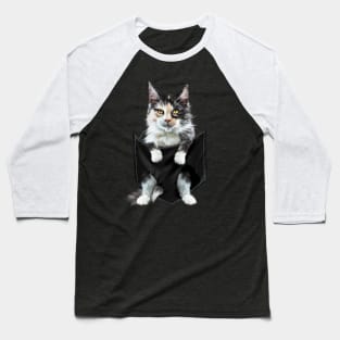 Funny Cute Cat Inside Pocket, Cat Lover Baseball T-Shirt